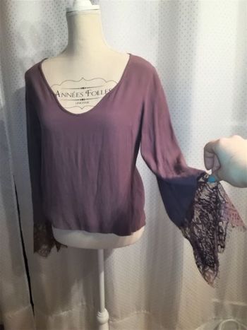 Blouse violet parme, manches dentelle, Ardene, taille XS, TBE !