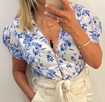 💙Chemise  blanche à fleurs bleue Trucco Taille 44