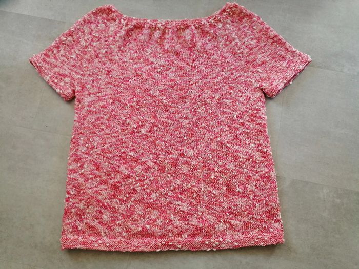 pull coton 38/40 rouge cerise chiné tricoté main Phildar neuf