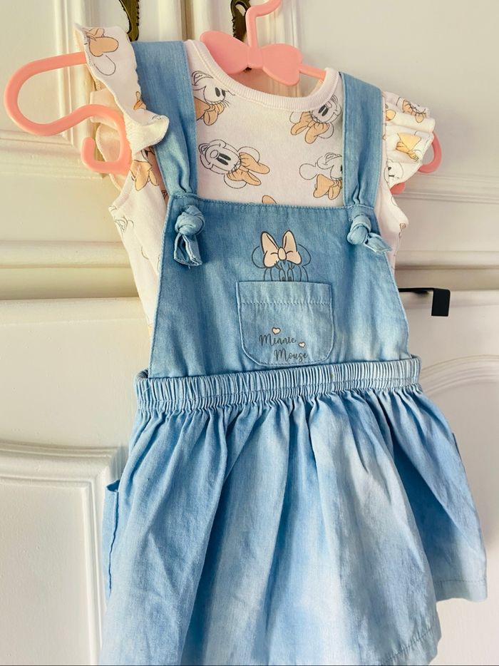 Ensemble Robe Bretelle Jean Légère Tee Shirt Minnie - photo numéro 4