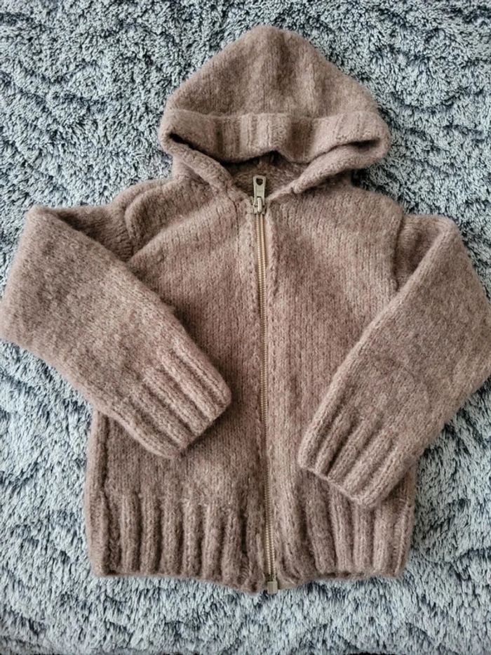 Gilet zippé à capuche tricoté 6- 12 mois marron clair beige