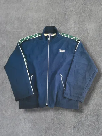 Veste / Track Jacket Reebok vintage bleue marine logo brodé 100% coton - XL