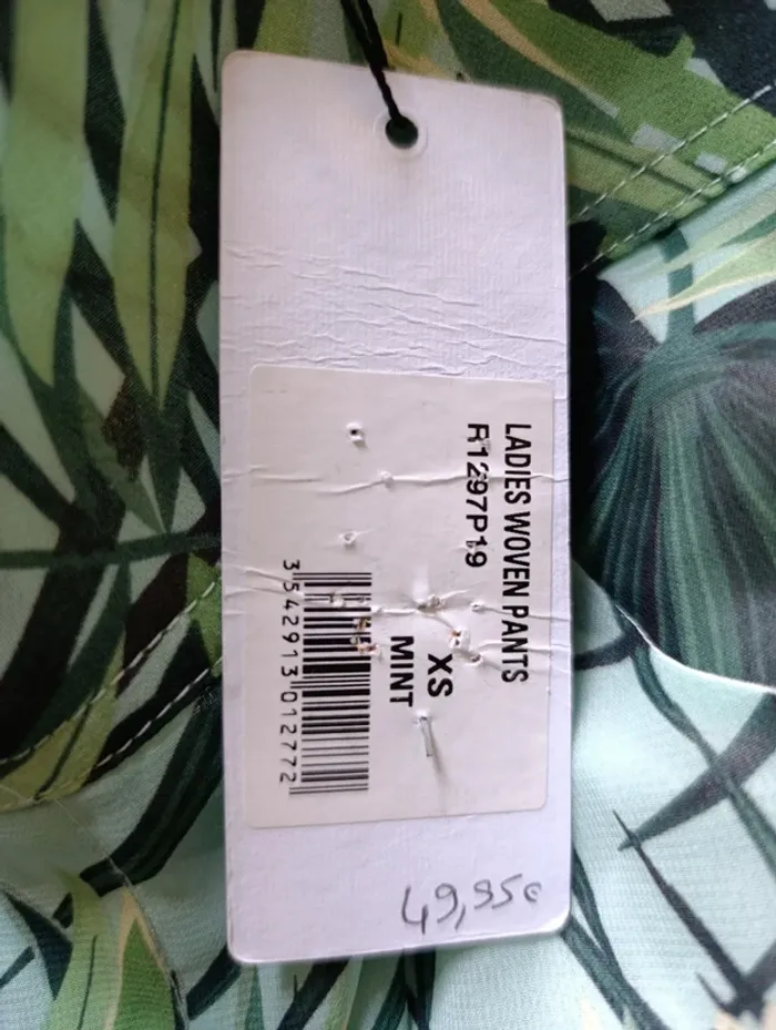 Neuf Pantalon en voile Molly Bracken taille XS vert menthe motif palmiers - photo numéro 4