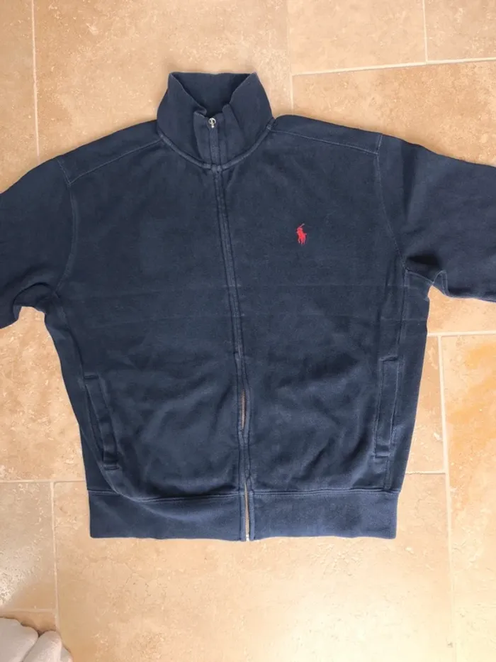 Veste pull zippée Ralph Lauren homme M marine logo rouge excellent état - photo numéro 7