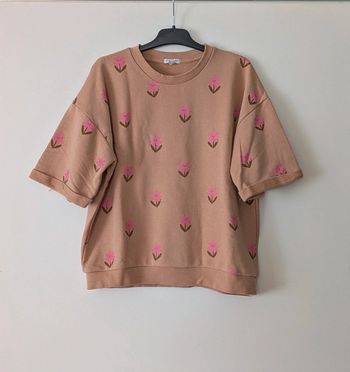 Sweat manches courtes à fleurs roses fille très bon état - Vertbaudet - 12 ans