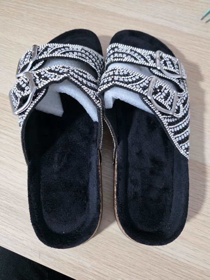 Claquettes sandales tong strass paillettes noir - photo numéro 8