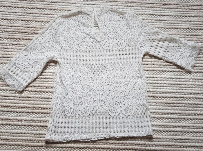Haut blanc dentelle manches 3/4 - photo numéro 3