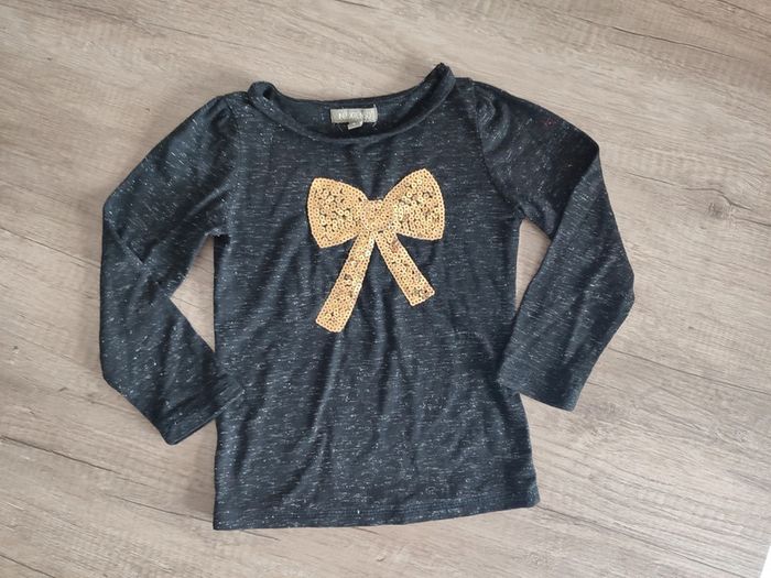 T shirt noir in extenso 4 ans avec noeud sequins doré