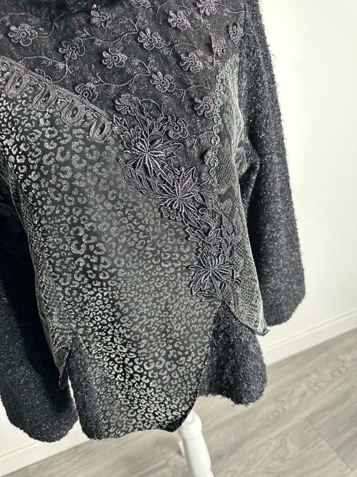 Pull patchwork laine noir et argenté Vintage T38 M - photo numéro 4