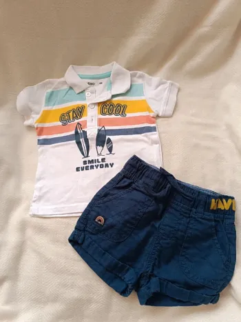 🎀 jolie petit ensemble short bleu marine et polo blanc taille 6 mois Gémo 🎀