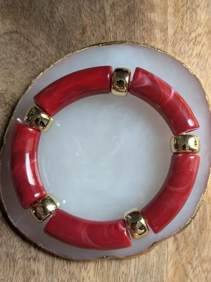 Bracelet élastique en acrylique tendance rouge - photo numéro 6