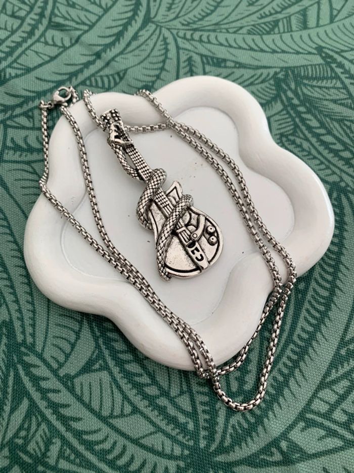 Collier mixte guitare python en acier inoxydable argenté - photo numéro 6