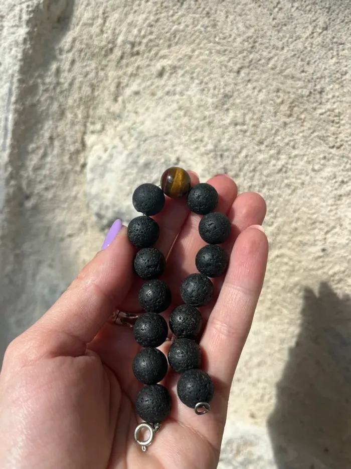 Bracelet pierre œil oeil de tigre et pierres volcaniques hippie bobo - photo numéro 2