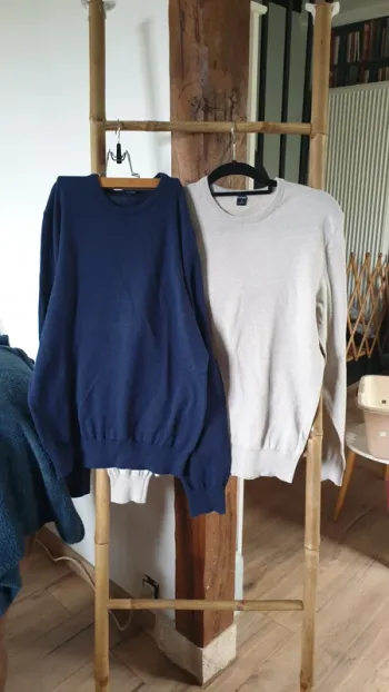2 pulls beige et bleu
