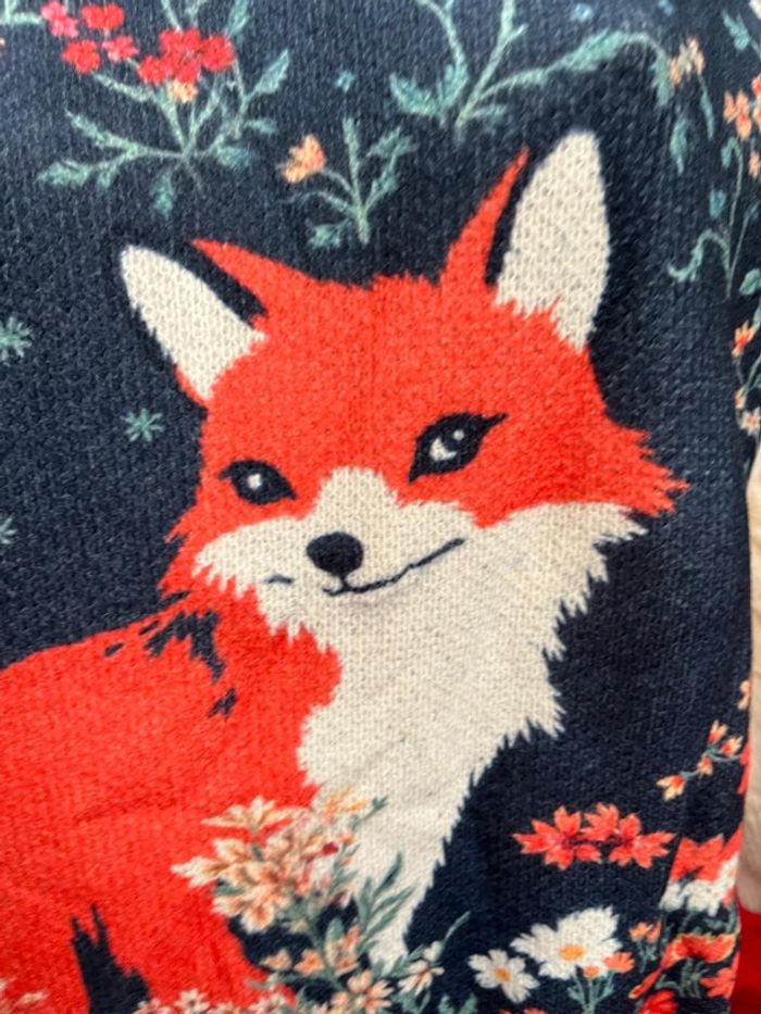 Pull automnal à capuche – Motif Renard & Fleurs – Taille XL - photo numéro 6
