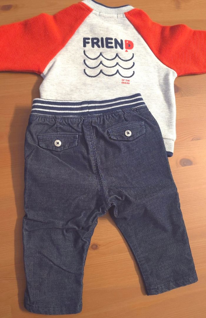 🥰😍💙 superbe ensemble sweat zippé, pantalon velours et bodie polo mc 6mois garçon 💙😍🥰 - photo numéro 3