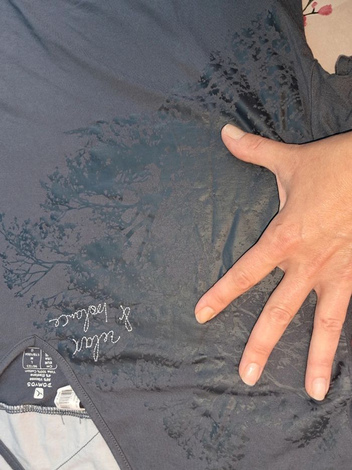 Beau haut / tee-shirt yoga, méditation, sport gris avec motifs nature - T40/L - Domyos - photo numéro 5