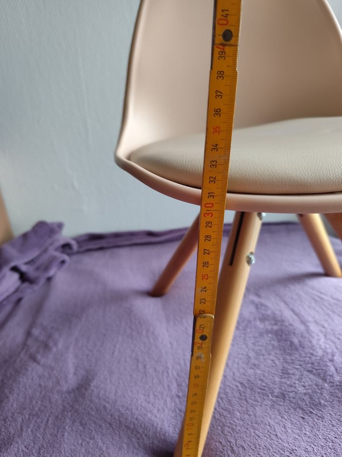 Chaise enfant scandinave bois et cuir synthétique rose pale beige chambre - photo numéro 2