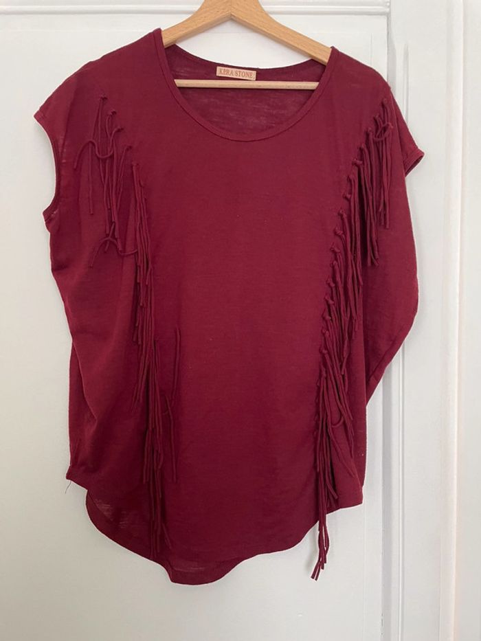 T-shirt avec franges taille M kera stone rouge Bordeaux
