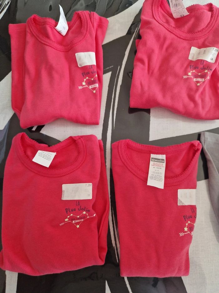 Lot 5 maillots de corps tee shirt absorba 4 ans rose et gris - photo numéro 3