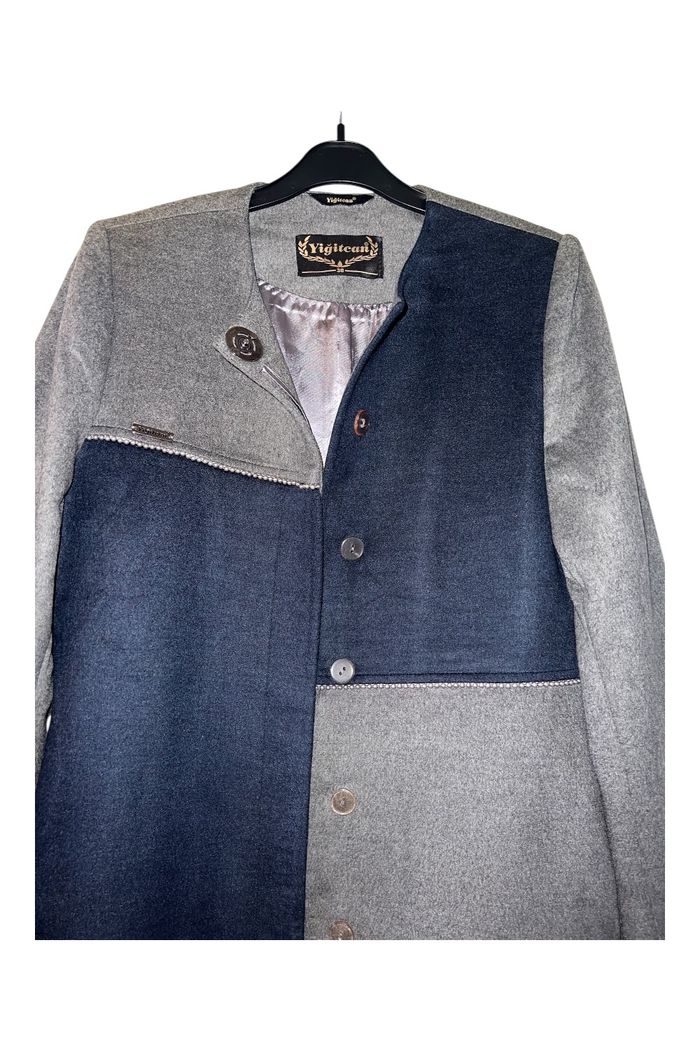 Manteau long bicolore (gris et bleu marine)  Taille 38 - photo numéro 3