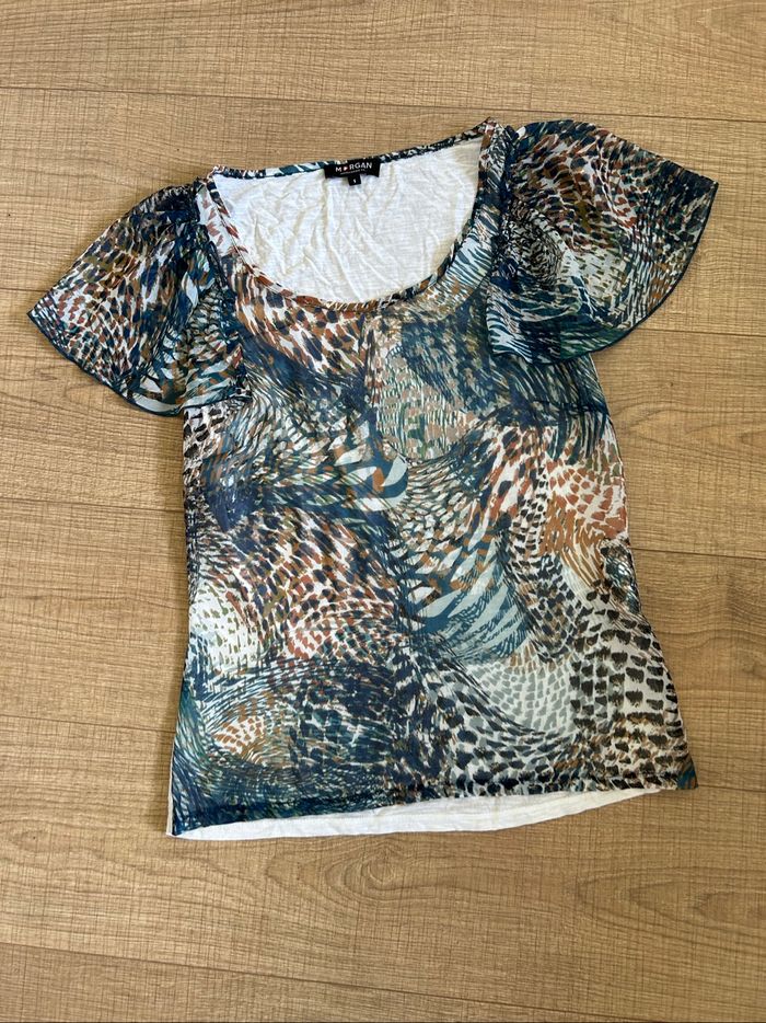 Blouse blanche et imprimée à manches courtes Morgan taille S TBE - photo numéro 7