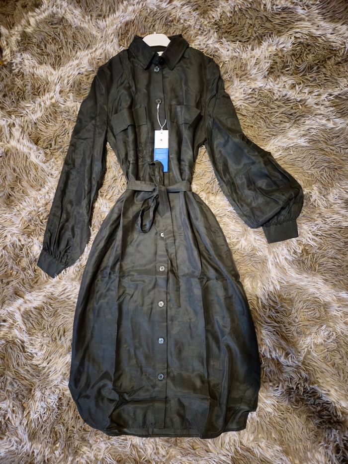 Robe chemise camila shirt dress taille XS 34 kaki olive Samsoe samsoe - photo numéro 4