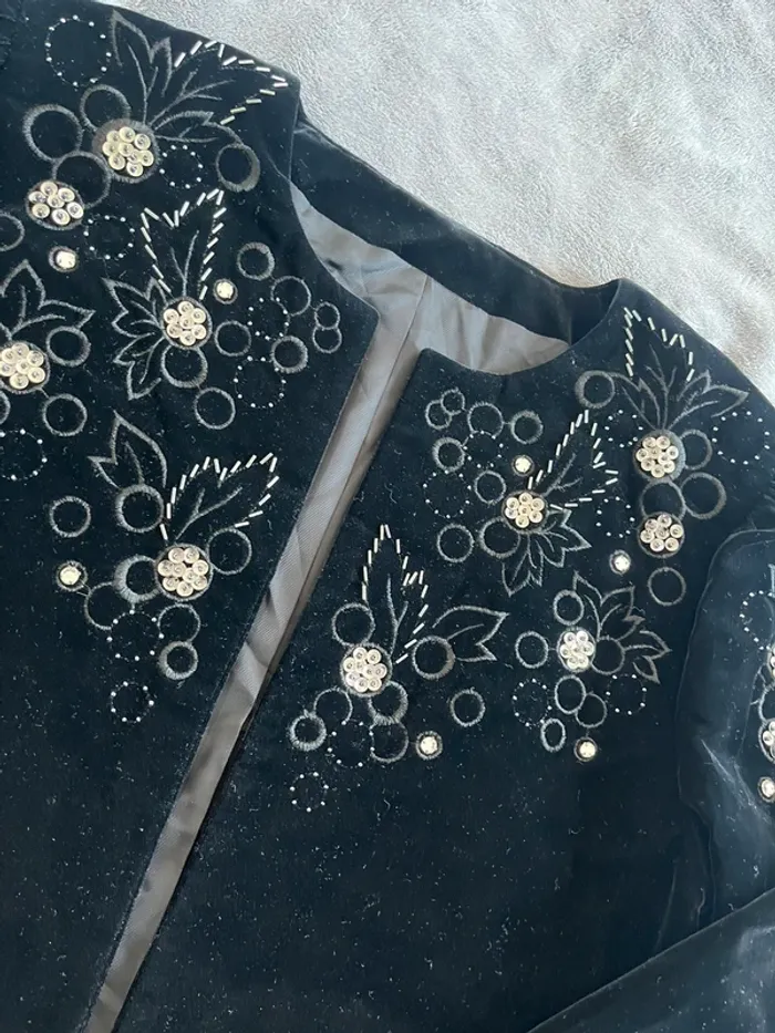 Veste vintage noir en velours brodé perles – Made in Japan – T.S - photo numéro 2