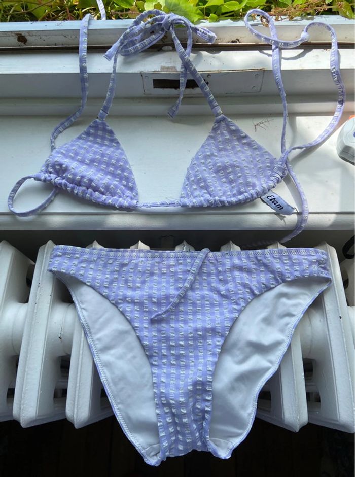 Maillot deux pièces Etam vichy blanc et mauve taille 36 - photo numéro 2