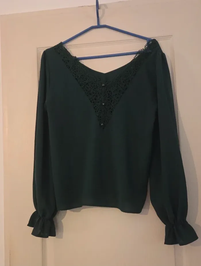 Blouse vert foncé et dentelle taille XS - photo numéro 5