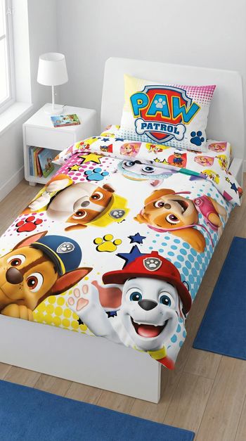 Parure de lit simple Pat Patrouille - 1 housse de couette + 1 taie d'oreiller - Microfibre douce