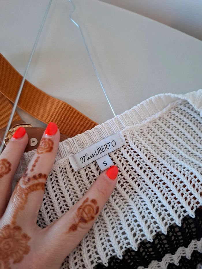 Pull rayé ajouré en crochet Miss Liberto taille S 36 - photo numéro 8