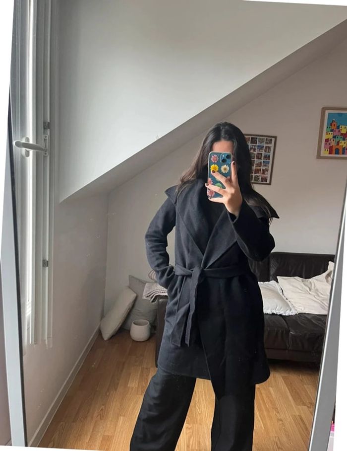 Manteau mi long noir élégant M