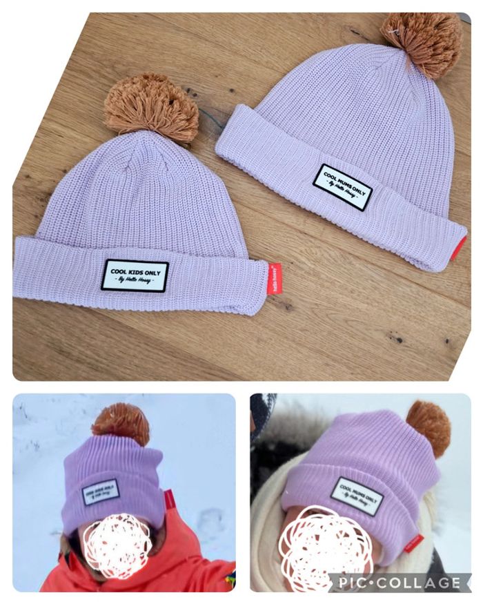 Lot de 2 bonnets mauve mère fille