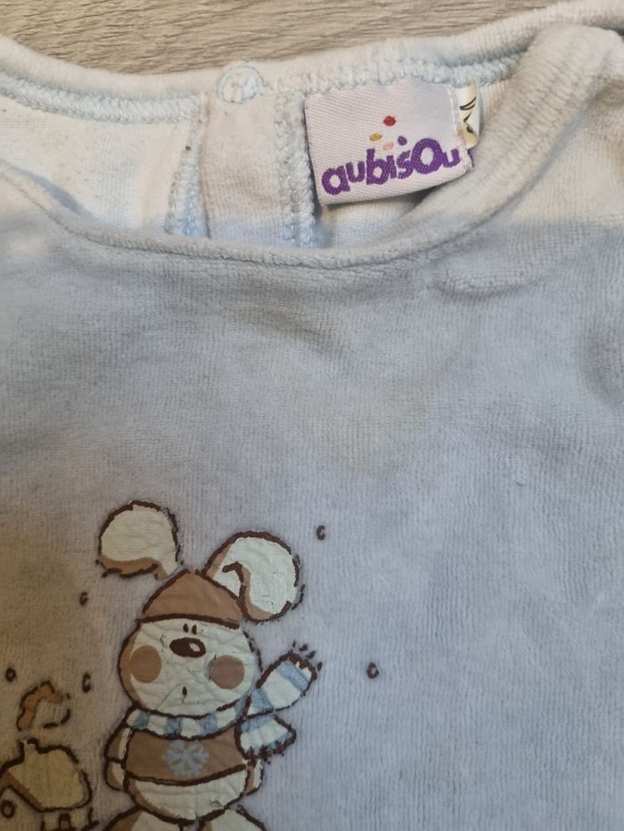 ​Pyjama Bébé 6 Mois Aubisou Velours Bleu Clair "Lapin en Hiver"  Tres Bonne Etat - photo numéro 4