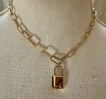 Coll réglable maillons xl et cadenas acier inoxydable or