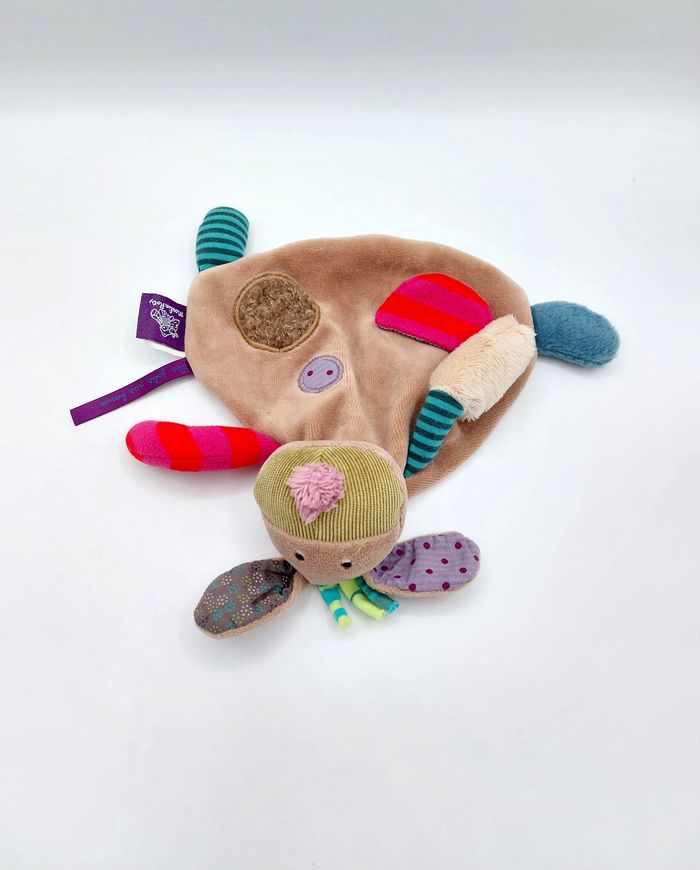 Doudou peluche chien marron beige Moulin Roty les jolis pas beaux multicolores cercles ronds - photo numéro 4