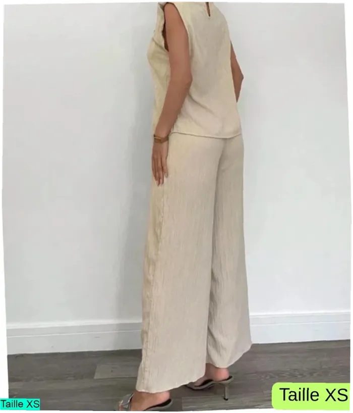 Ensemble crème plissé deux pièces – Chic minimaliste – Taille XS - photo numéro 2