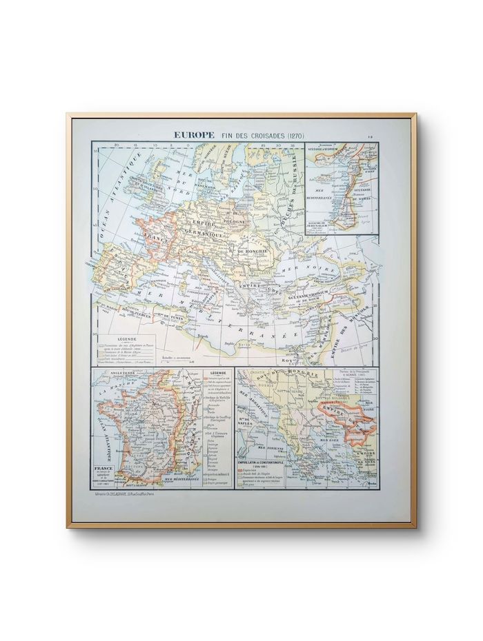 Imprimée en 1900, l'Europe en 1270. Original Vintage Authentique. - photo numéro 10