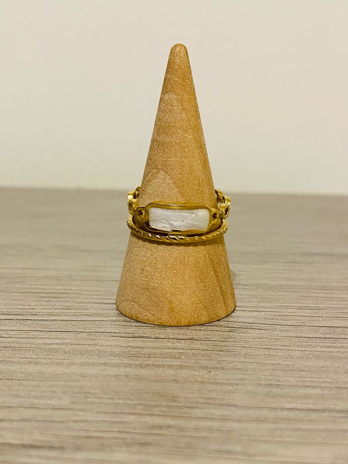 Bague doré double anneaux rectangle marbre paillettes acier inoxydable - photo numéro 2