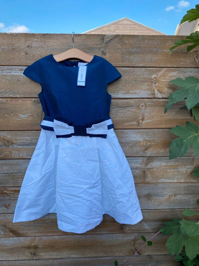 Robe Jacadi paris bleu marine blanche noeud cérémonie mariage communion baptême - photo numéro 3