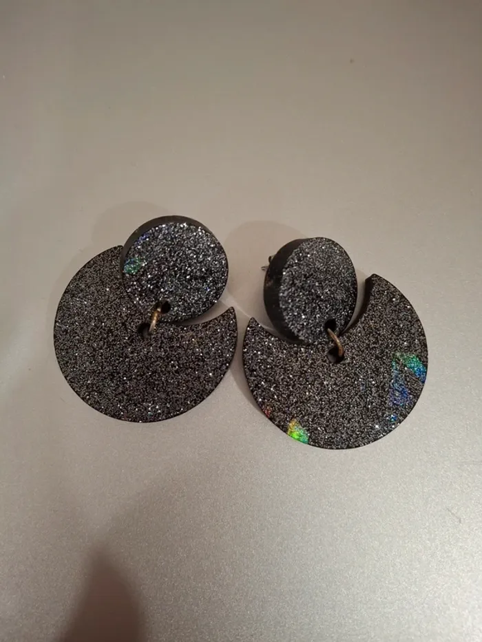 Boucles d'oreilles noir holo en résine