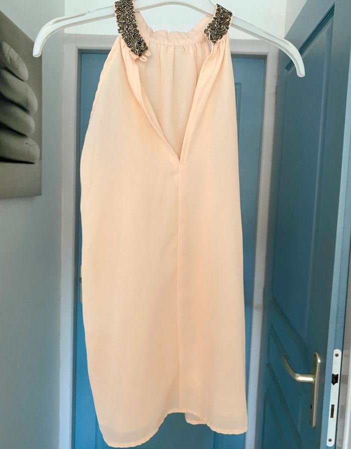 Haut rose poudré encolure américaine perles taille XS - photo numéro 4
