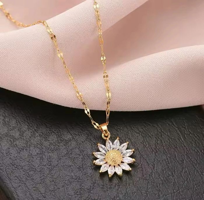 Collier fleur acier inoxydable pendentif cadeau bijoux femme - photo numéro 2