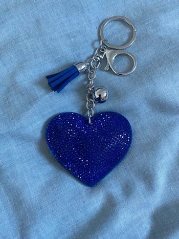 Magnifique porte-clés cœur strass Bleu roi