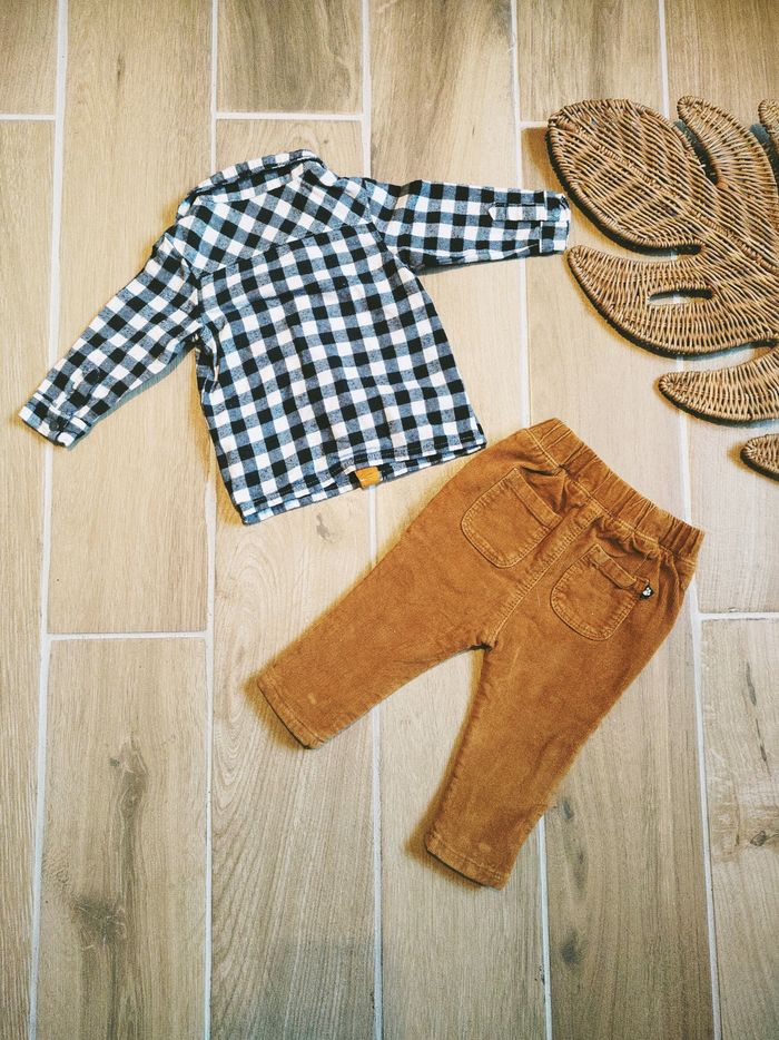 🧒🏻Tape à l'oeil /Orchestra - Ensemble Pantalon velours côtelé et chemise à carreaux - Taille 6 moi - photo numéro 3