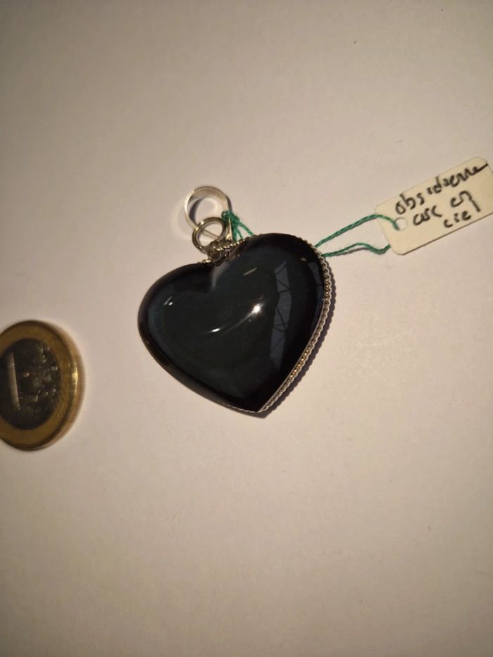 Pendentif obsidienne arc en ciel cœur Mexique - photo numéro 5
