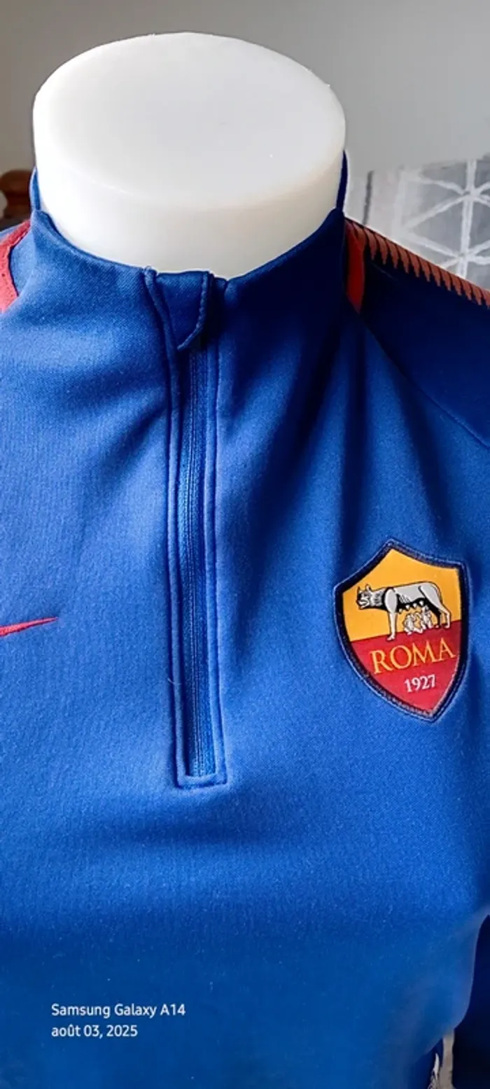 Sweat col zippé manches longues football As Roma nike bleu garçon 10/12 ans nike - photo numéro 9