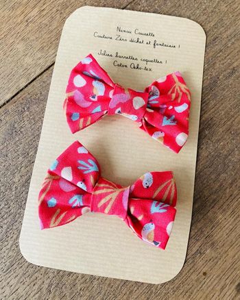 Lot de 2 barrettes Noeud / pince crocodile en coton Oeko Tex