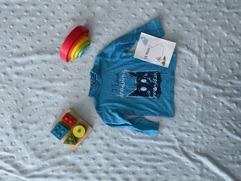 sous pull col roulé bleu inscription devant 18 mois grain de blé